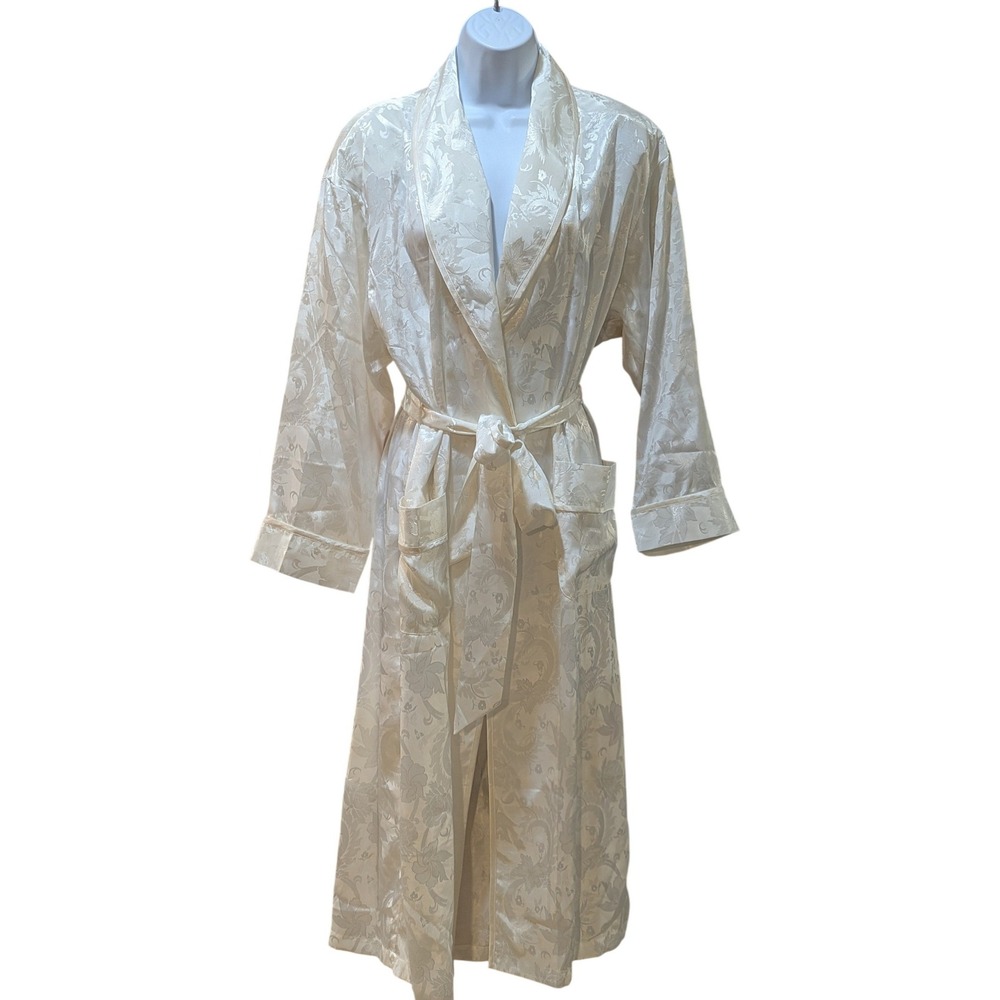 Victoria's Secret Vintage Gold Label Floral Damask Satin Robe Ivory P/S
NOS